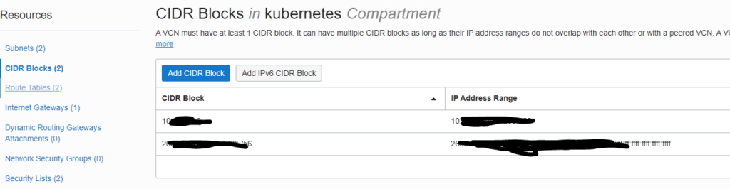 Oracle Cloud attach CDIR Block