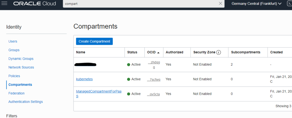 Setup Oracle Cloud OCI Compartments