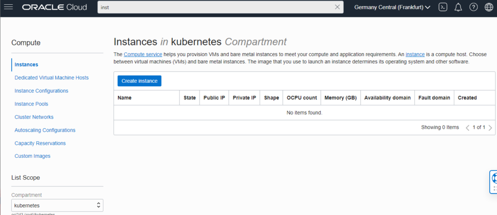 Create Compute Instance Oracle Cloud