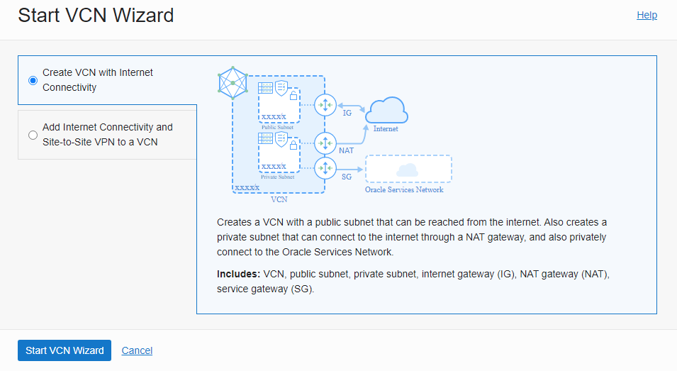 Oracle Cloud start VCN Wizard