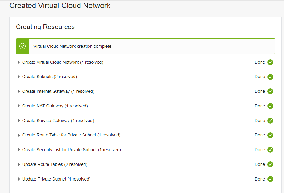 Oracle Cloud create Virtual Cloud Network